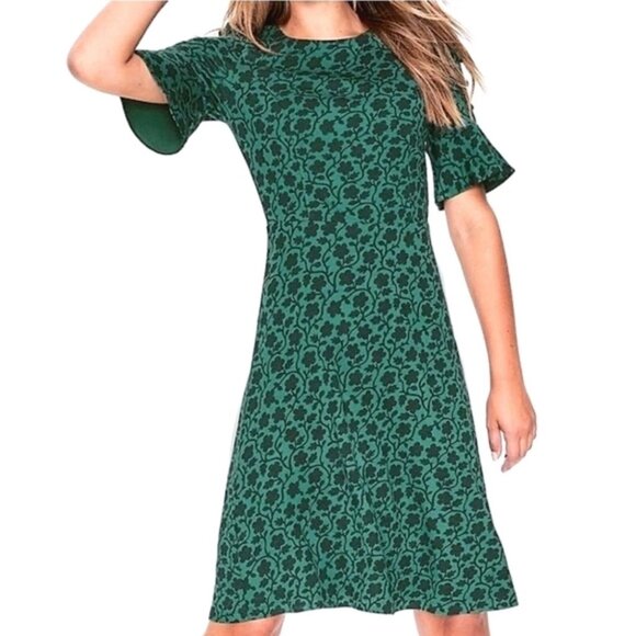 Boden Alexis Jersey Flute Sleeve Green Floral Enchanted Vine Dress, Size 6 - Picture 1 of 10